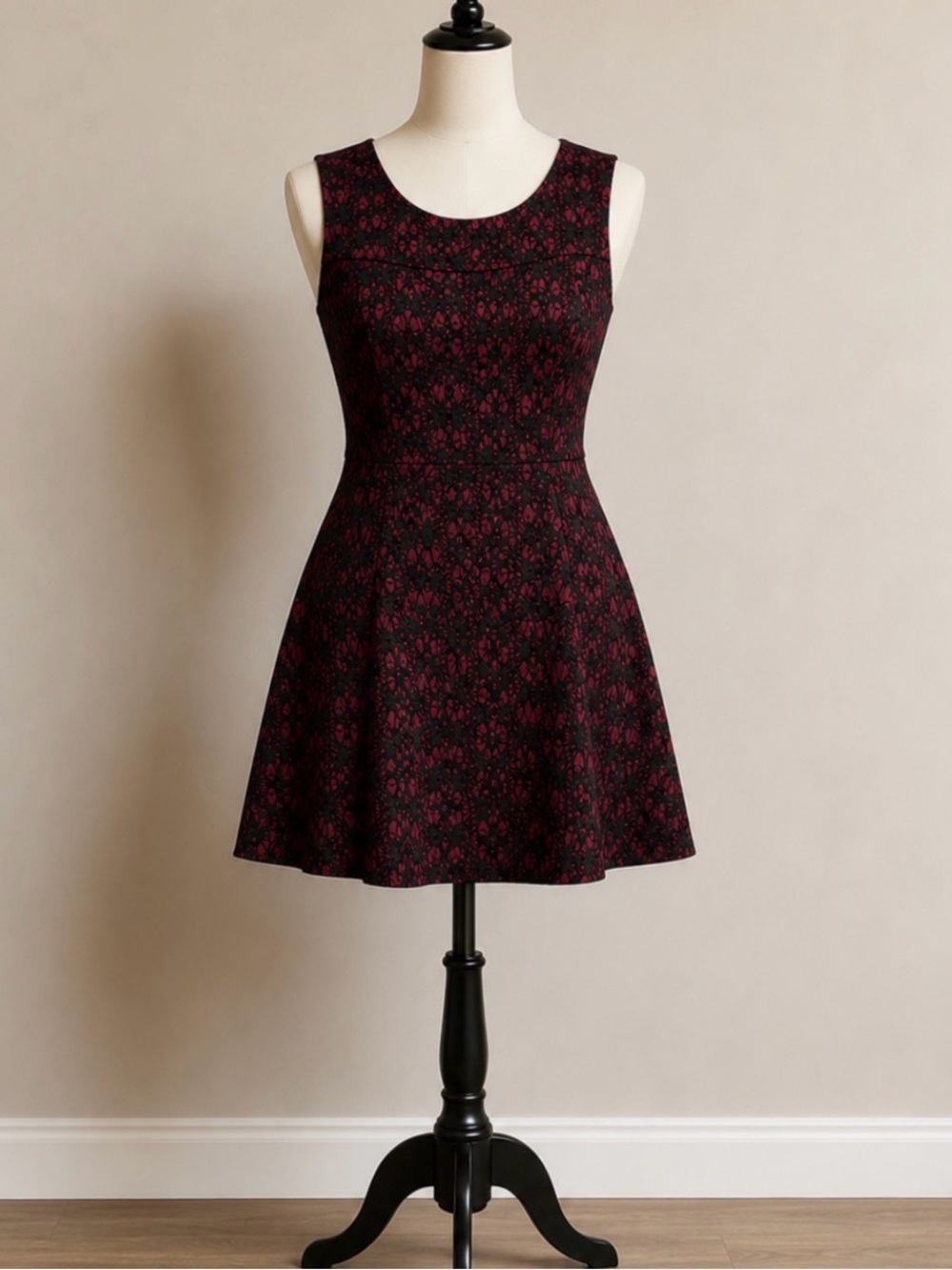 SL Fashions Fit & Flare Burgundy and Black Lace Dress